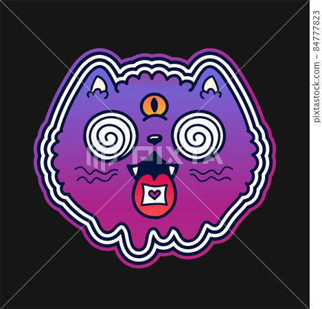 Trippy cat with acid lsd mark on tongue t-shirt print design. Vector hand drawn logo cartoon character illustration. Trippy cat,psychedelic kittie,lsdprint for t-shirt,poster,sticker,logo concept Trippy cat with acid lsd mark on tongue t-shirt print design. Vector hand drawn logo cartoon character illustration. Trippy cat,psychedelic kittie,lsdprint for t-shirt,poster,sticker,logo concept 84777823