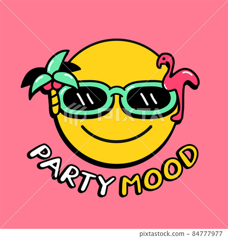 Funny smile face in sunglasses. Party mood quote text. Smile party face,funny sunglasses print for t-shirt,poster,sticker,logo concept 84777977