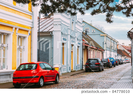 Kuressaare, Estonia. Famous Old Buildings Houses In Kauba Street. Altered Sky 84778010