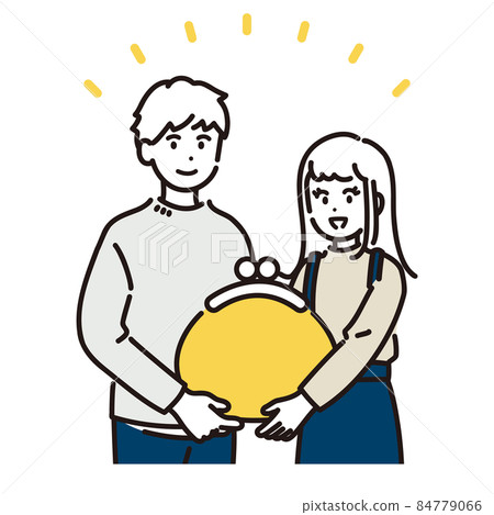 Illustration of a couple who cooperate to manage their household budget 84779066