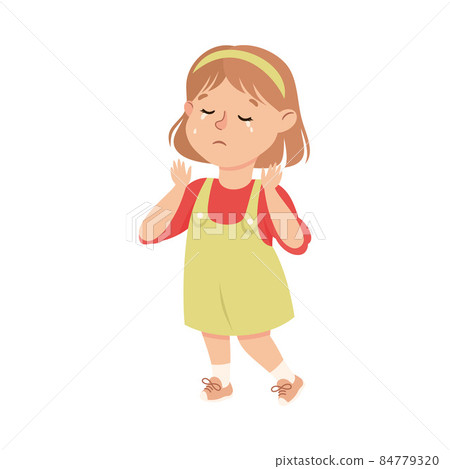 Little Girl in Dress Standing and Crying Feeling Sad Vector Illustration 84779320