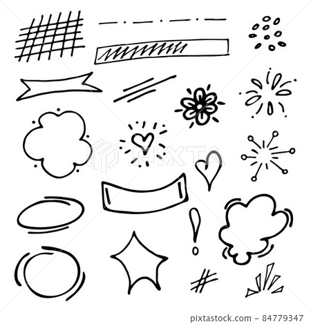 Underlines, curly lines and frame doodle set isolated on white background.  84779347
