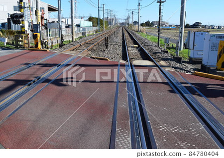 Railroad track railway crossing Railroad track railway crossing 84780404