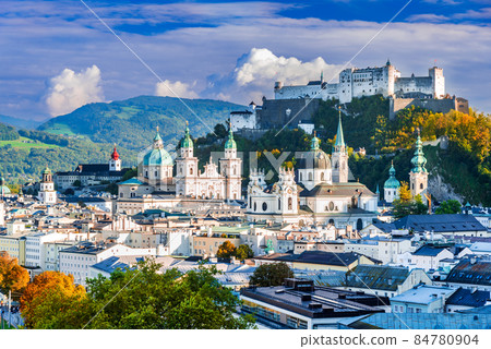 Salzburg, Austria. Beautiful view skyline with Festung Hohensalzburg. Salzburg, Austria. Beautiful view skyline with Festung Hohensalzburg. 84780904