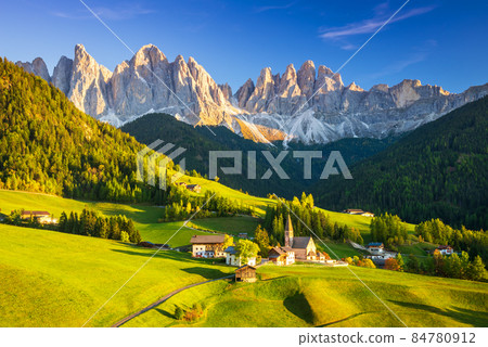 Val di Funes, Dolomites Mountains in Northern Italy, Odle Ridge 84780912