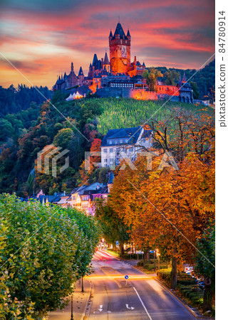 Cochem, Germany - Medieval town on Moselle River, Rhineland land Cochem, Germany - Medieval town on Moselle River, Rhineland land 84780914
