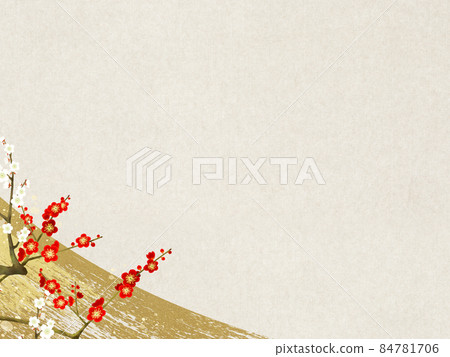 日式背景的紅白李子和波浪 日式背景的紅白李子和波浪 84781706