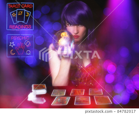 Psychic Tarot Card Reader With Neon Signs 84782017