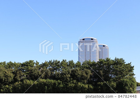 從樹林中出現的幕張海濱雙子樓的風景 84782448