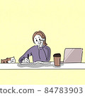Illustration of a woman relaxing while using a computer 84783903