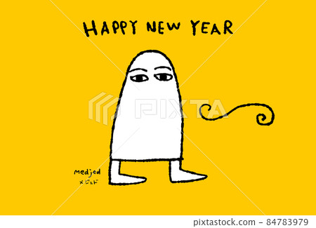 Mejed插圖新年賀卡_黃色背景_水平 Mejed插圖新年賀卡_黃色背景_水平 84783979