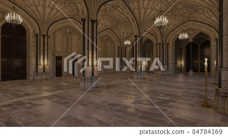 Fantasy medieval great hall in the castle 3d illustration Fantasy medieval great hall in the castle 3d illustration 84784169
