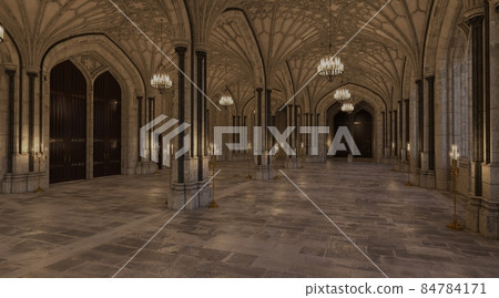 Fantasy medieval great hall in the castle 3d illustration Fantasy medieval great hall in the castle 3d illustration 84784171