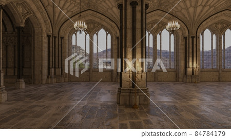 Fantasy medieval great hall in the castle 3d illustration Fantasy medieval great hall in the castle 3d illustration 84784179