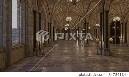 Fantasy medieval great hall in the castle 3d illustration 84784184