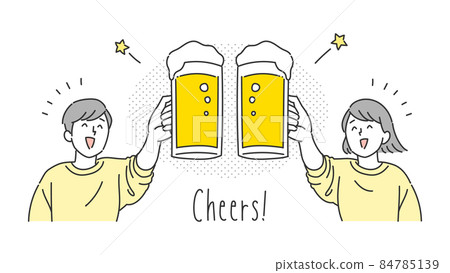 男人和女人用啤酒敬酒的插圖 男人和女人用啤酒敬酒的插圖 84785139