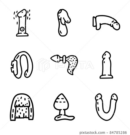 Sex toys line vector doodle simple icon set 84785286