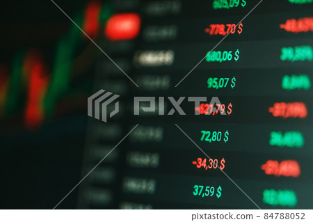 Close-up of Forex stock market price chart and tickers on digital screen Close-up of Forex stock market price chart and tickers on digital screen 84788052