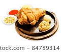 Crisp knuckle of pork with mashed potatoes and sauce, German cuisine 84789314