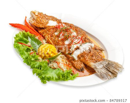 Deep fried fish and chili sauce, Thai food, Pla Rad Prik Deep fried fish and chili sauce, Thai food, Pla Rad Prik 84789317