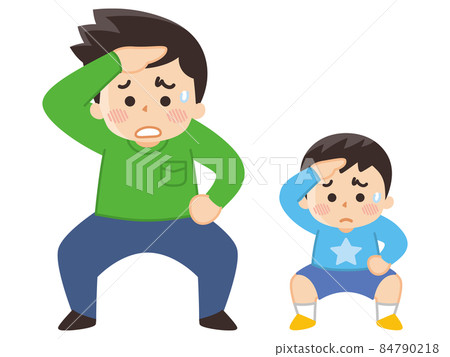 家長和孩子一臉苦惱的望著遠方 84790218