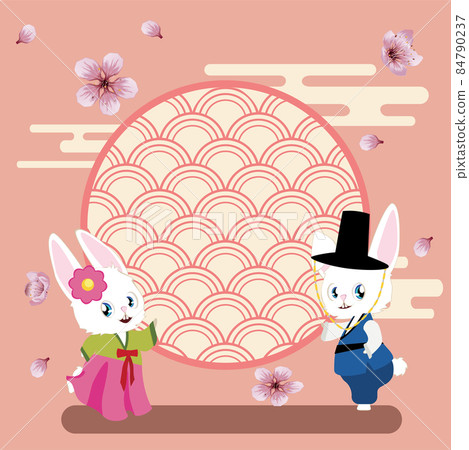 Cartoon couple of bunnies in hanbok 84790237