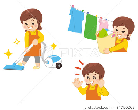 Various jobs of housewives Cleaning and washing 84790265