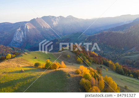 Aerial drone shot of autumn landscape 84791327