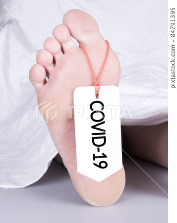 Body with toe tag on white 84791395