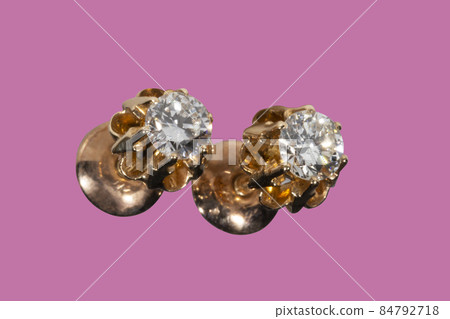 Gold earrings with natural round diamonds, vintage rose gold frame 84792718