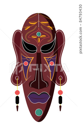 African wooden mask vector isolated on white background. Voodoo rituals in African tribes 84793430