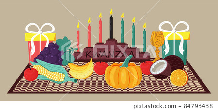 Happy kwanzaa invitation vector for web, card, social media. Happy kwanza celebrated from 26 December to 1 January. Seven candles lighted. 84793438
