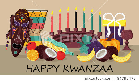 Happy kwanzaa invitation vector for web, card, social media. Happy kwanza celebrated from 26 December to 1 January. Seven candles lighted. 84793473