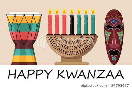 Happy kwanzaa invitation vector for web, card, social media. Happy kwanza celebrated from 26 December to 1 January. Seven candles lighted. Happy kwanzaa invitation vector for web, card, social media. Happy kwanza celebrated from 26 December to 1 January. Seven candles lighted. 84793477