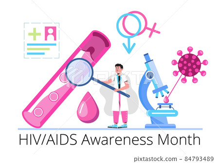 HIV and AIDS Awareness Month in December. Experts found immunodeficiency virus. Tiny doctors check donor blood HIV and AIDS Awareness Month in December. Experts found immunodeficiency virus. Tiny doctors check donor blood 84793489