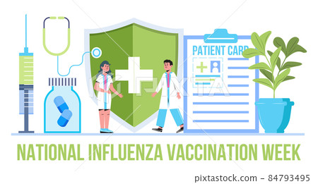 National Influenza Vaccination Week banner vector. Event is observed in December. Time to get flu vaccine illustration. National Influenza Vaccination Week banner vector. Event is observed in December. Time to get flu vaccine illustration. 84793495