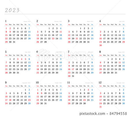 2023 Japan Annual Calendar - Stock Illustration [84794558] - PIXTA