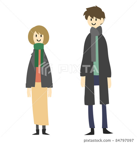 穿著冬衣的男人和女人戴著圍巾 84797097