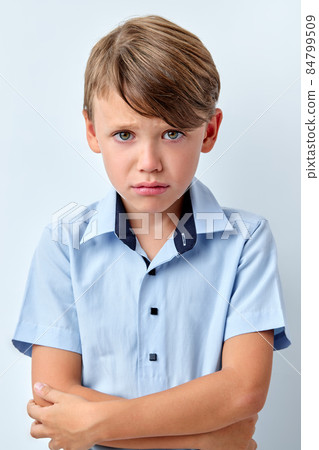 Caucasian Offended Little Boy Posing Isolated On White Background, Portrait 84799509