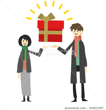 Illustration of a large gift box and men and women 84802097