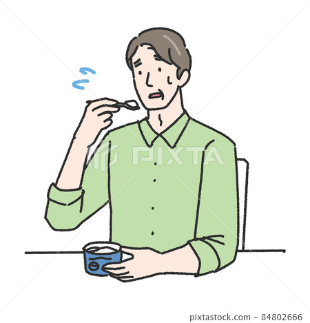 一個中年男人吃酸奶的插圖 84802666