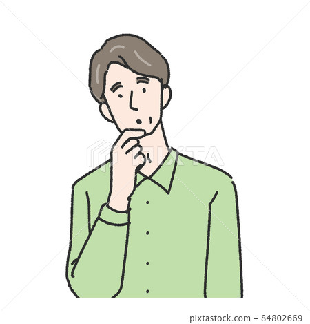 一個中年男子思考的面部表情的插圖 84802669