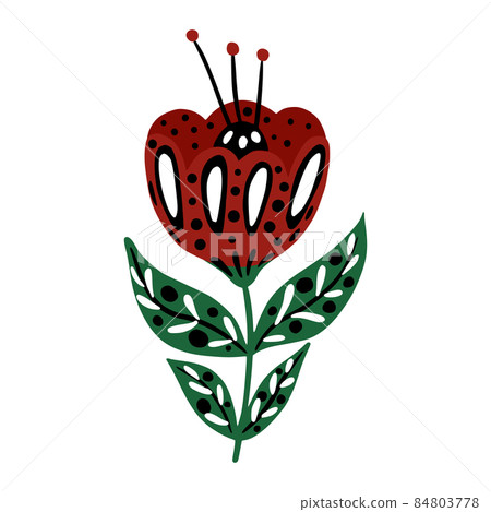Red flowers in folk style isolated. Scandinavian style 84803778