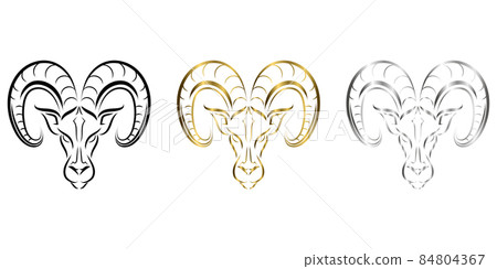 three color black gold and silver Line vector logo of ram head. It is sign of Aries zodiac. three color black gold and silver Line vector logo of ram head. It is sign of Aries zodiac. 84804367