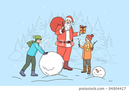Santa Claus greeting children with New Year Santa Claus greeting children with New Year 84804427