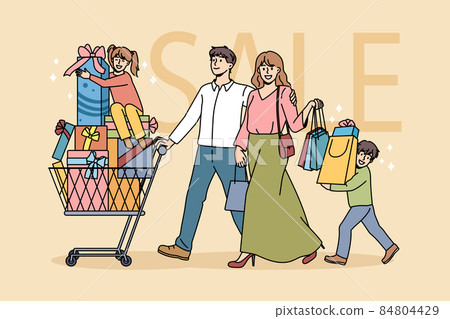 Happy family with kids shop for gifts together 84804429