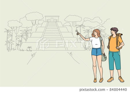Happy couple tourists explore country travel landmarks  84804440