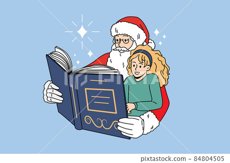 Santa Claus and girl child read book together 84804505