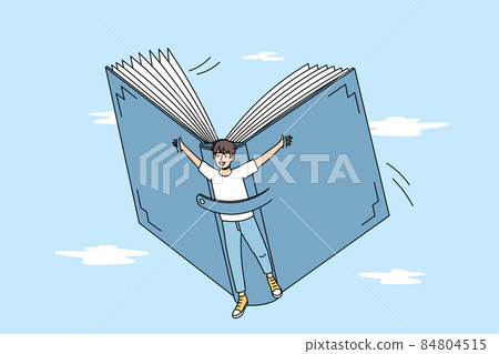 Happy boy fly on book discover new horizons Happy boy fly on book discover new horizons 84804515