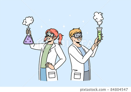 Happy children do science experiments in school lab Happy children do science experiments in school lab 84804547